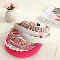 Drnytunk Womens Floral Pearl And Padded Vintage Wide Bandana Headbands Rose Red Hair Accessories