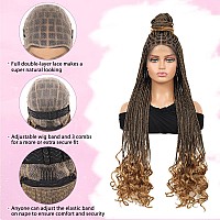 Kalyss Full Double Lace Front Knotless Braided Wigs For Women Box Braided Wig With Curly Ends Human Hair Blended Long Light Brow