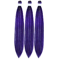 Gozill Purple Braiding Hair Pre Stretched Sparkle Tinsel Prestretched Braiding Hair