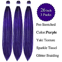 Gozill Purple Braiding Hair Pre Stretched Sparkle Tinsel Prestretched Braiding Hair