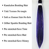 Gozill Purple Braiding Hair Pre Stretched Sparkle Tinsel Prestretched Braiding Hair