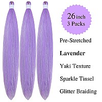 Gozill Braiding Hair Pre Stretched Lavender Sparkle Tinsel Prestretched Braiding Hair Kanekalon Ez Braid Braiding Hair 26 Inch