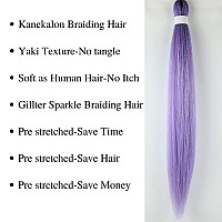 Gozill Braiding Hair Pre Stretched Lavender Sparkle Tinsel Prestretched Braiding Hair Kanekalon Ez Braid Braiding Hair 26 Inch