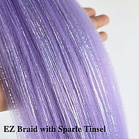 Gozill Braiding Hair Pre Stretched Lavender Sparkle Tinsel Prestretched Braiding Hair Kanekalon Ez Braid Braiding Hair 26 Inch