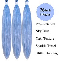 Gozill Sky Blue Braiding Hair Pre Stretched Sparkle Tinsel Prestretched Braiding Hair Ez Braid Hypoallergenic Braiding Hair 26 I