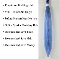 Gozill Sky Blue Braiding Hair Pre Stretched Sparkle Tinsel Prestretched Braiding Hair Ez Braid Hypoallergenic Braiding Hair 26 I