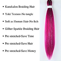 Gozill Hot Pink Braiding Hair Pre Stretched Sparkle Tinsel Prestretched Braiding Hair Ez Braid Kids Braiding Hair 26 Inch