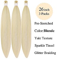 Gozill Blonde Braiding Hair Pre Stretched Sparkle Tinsel Prestretched Braiding Hair Kanekalon Ez Braid Knotless Braiding Hair 26