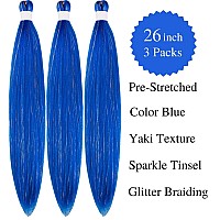 Gozill Blue Braiding Hair Pre Stretched Sparkle Tinsel Prestretched Braiding Hair Ez Braid Knotless Braiding Hair 26 Inch