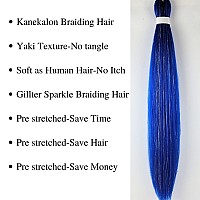 Gozill Blue Braiding Hair Pre Stretched Sparkle Tinsel Prestretched Braiding Hair Ez Braid Knotless Braiding Hair 26 Inch