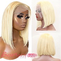 613 Lace Front Bob Wig Blonde Human Hair 16 Inch 13X6 Hd Transparent Lace Front 180 Density Blonde Glueless Wigs Deep Part 613