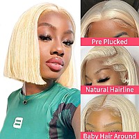 613 Lace Front Bob Wig Blonde Human Hair 16 Inch 13X6 Hd Transparent Lace Front 180 Density Blonde Glueless Wigs Deep Part 613