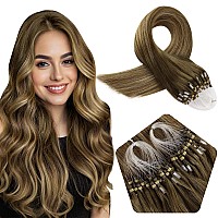 Full Shine Brown And Blonde Micro Hair Extensions Human Hair Color 4244 Balayage Micro Link Hair Extensions Human Hair 22 Inch