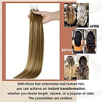 Full Shine Brown And Blonde Micro Hair Extensions Human Hair Color 4244 Balayage Micro Link Hair Extensions Human Hair 22 Inch