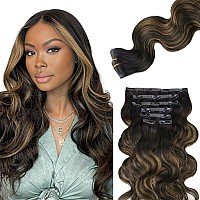 Lashey Seamless Clip In Hair Extensions Human Hair Natural Black Mixed Chestnut Brown Body Wave Clip In Hair Extensions With Inv