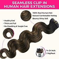 Lashey Seamless Clip In Hair Extensions Human Hair Natural Black Mixed Chestnut Brown Body Wave Clip In Hair Extensions With Inv