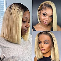 Blonde Ombre Bob Lace Front Wigs Human Hair Pre Plucked 13X4 Hd Transparent Lace Front Wigs Human Hair Dark Roots To 613 Blonde