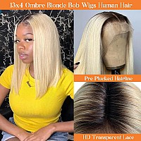 Blonde Ombre Bob Lace Front Wigs Human Hair Pre Plucked 13X4 Hd Transparent Lace Front Wigs Human Hair Dark Roots To 613 Blonde