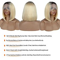 Blonde Ombre Bob Lace Front Wigs Human Hair Pre Plucked 13X4 Hd Transparent Lace Front Wigs Human Hair Dark Roots To 613 Blonde