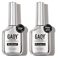 Gaoy Gel Top Coat And Peel Off Base Coat Set 16Ml 2 Pcs Clear No Wipe Finish And Peelable Foundation Combination For Uv Light G