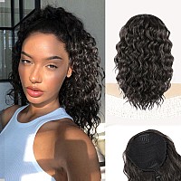 Aisi Beauty Curly Ponytail Extension 14 Inch Brown Black Drawstring Ponytail Extension For Black Women Synthetic Curly Wavy Fak