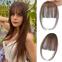 Nayoo Clip In Bangs Brown Fake Bangs 100 Real Human Hair Extensions Wispy Clip On Air Bangs For Women Fringe With Temples Hai