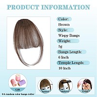 Nayoo Clip In Bangs Brown Fake Bangs 100 Real Human Hair Extensions Wispy Clip On Air Bangs For Women Fringe With Temples Hai