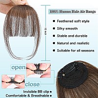 Nayoo Clip In Bangs Brown Fake Bangs 100 Real Human Hair Extensions Wispy Clip On Air Bangs For Women Fringe With Temples Hai