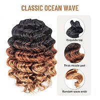 Toyotree Ocean Wave Crochet Hair 14 Inch 8 Packs 3 Tones Ombre Brown Midlength Curly Deep Wave Crochet Hair Synthetic Ocean