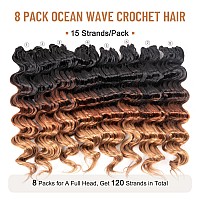 Toyotree Ocean Wave Crochet Hair 14 Inch 8 Packs 3 Tones Ombre Brown Midlength Curly Deep Wave Crochet Hair Synthetic Ocean