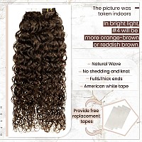 Hetto Curly Tape In Extensions Brown Human Hair Tape In Hair Extensions Wavy Tape In Human Hair Extensions Dark Brown 20 Inch