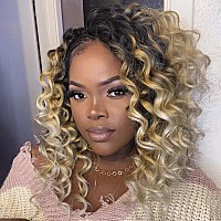 Toyotree Ocean Wave Crochet Hair 14 Inch 8 Packs 3 Tones Ombre Blonde Midlength Curly Deep Wave Crochet Hair Synthetic Ocean