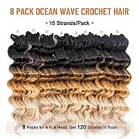 Toyotree Ocean Wave Crochet Hair 14 Inch 8 Packs 3 Tones Ombre Blonde Midlength Curly Deep Wave Crochet Hair Synthetic Ocean