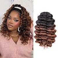 Toyotree Ocean Wave Crochet Hair 14 Inch 8 Packs Ombre Brown Midlength Curly Deep Wave Crochet Hair Synthetic Ocean Wave Bra