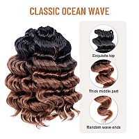 Toyotree Ocean Wave Crochet Hair 14 Inch 8 Packs Ombre Brown Midlength Curly Deep Wave Crochet Hair Synthetic Ocean Wave Bra