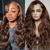 Avolo Chocolate Brown Lace Front Wig Human Hair With Baby Hair Chestnut Brown Human Hair Wig 180 Density Body Wave Dark Brown Wi