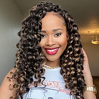 Toyotree Ocean Wave Crochet Hair 14 Inch 8 Packs Brown Highlight 3 Tones Midlength Curly Deep Wave Crochet Hair Synthetic Oc