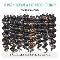 Toyotree Ocean Wave Crochet Hair 14 Inch 8 Packs Brown Highlight 3 Tones Midlength Curly Deep Wave Crochet Hair Synthetic Oc