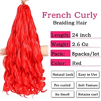 French Curly Braiding Hair 24 Inch 8 Packs Pre Stretched Bouncy Braiding Hair Loose Wavy Braiding Hair Synthetic Hair Extensi