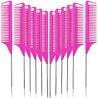 Patelai 12 Pcs Parting Comb For Braids Rat Tail Stainless Steel Pintail Comb For Teasing Braiding Pressing Hair Styling Hai