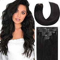 Lacer Thick Hair Extensions Clip In Human Hair Full Head Silky Straight Natural Black Clip In Hair Extensions 120G 7Pcs 14 Inch