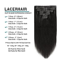 Lacer Thick Hair Extensions Clip In Human Hair Full Head Silky Straight Natural Black Clip In Hair Extensions 120G 7Pcs 14 Inch