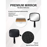 Mirrornova Hand Mirror Barber Hairdressing Handheld Mirror With Handle For Salon Square Black Large