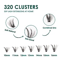 Lanciley Lash Extension Kit 320 Pcs Thin Band Lash Clusters 30D 40D Eyelash Extension Kit 1016Mm Mix Individual Lashes Kit With