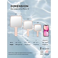 Mirrornova Handheld Mirror Water Ripples Hand Mirror With Handle For Makeup Square Rose Gold Large 6 X 11 Inches