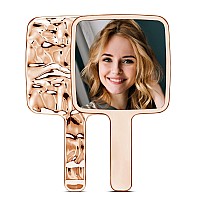 Mirrornova Handheld Mirror Water Ripples Hand Mirror With Handle For Makeup Square Rose Gold Medium 5 X 9 Inches