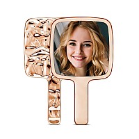 Mirrornova Handheld Mirror Water Ripples Hand Mirror With Handle For Makeup Square Rose Gold Small 4 X 7 Inches