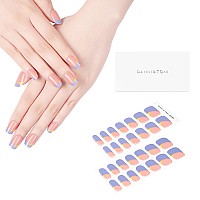 Danni Toni Semi Cured Gel Nail Strips French Sunlit Serenity Nude Gel Nail Stickers With Blue Yellow Tips Glossy Gel Nail Wr