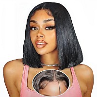 Qangelabeauty 12 Inch Bob Wig Human Hair 180 Density Glueless Wigs Human Hair Pre Plucked Pre Cut 4X6 Hd Transparent Frontal Wi