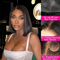 Qangelabeauty 12 Inch Bob Wig Human Hair 180 Density Glueless Wigs Human Hair Pre Plucked Pre Cut 4X6 Hd Transparent Frontal Wi